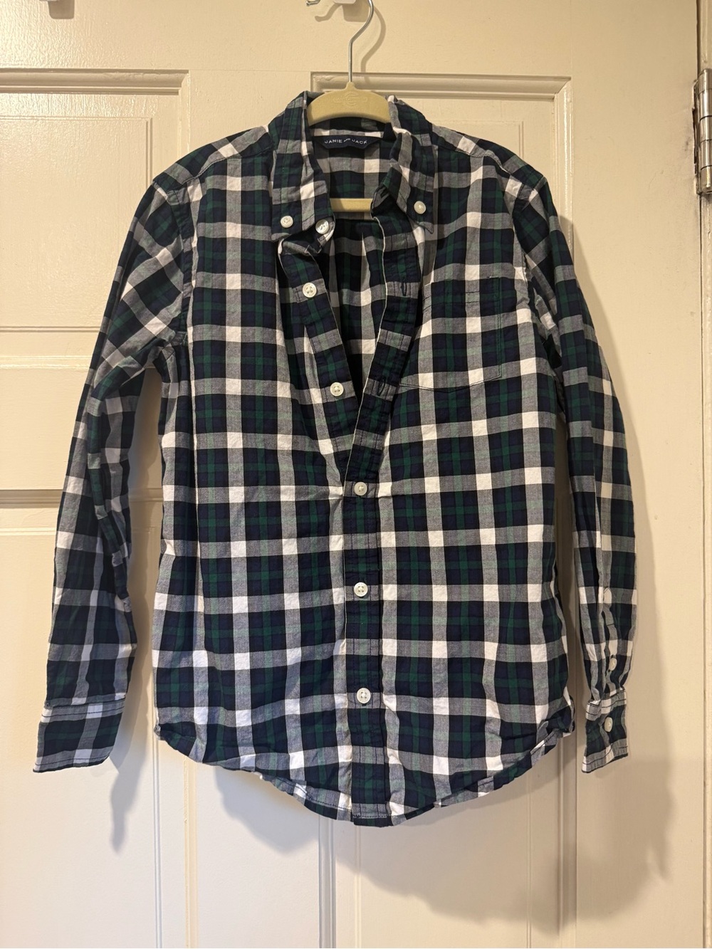 Janie and Jack Button-Down Plaid Shirt - Navy, Green & White